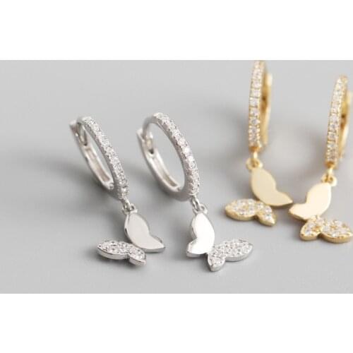 925 Sterling Silver Butterfly Hoop Earrings For Women GirlsShiny CZ Wedding Party Jewelry eh935