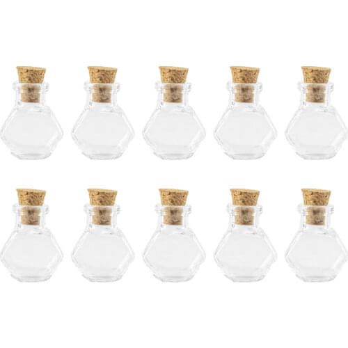 Hexagon Glass Bottles Pendants Small Wishing Bottles With Cork Transparent Jars Gifts Vial Made 20pcs Wholesale