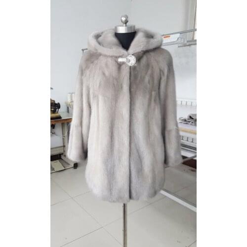 Mink coat women whole mink fur coat long hooded