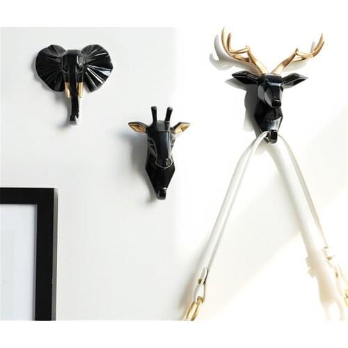 Nordic Animals Head Sticker Hook Wall Decoration Coat Bag Hanger For Door Resin Sculpture Modern Art Hooks Key Holder Wall Decor