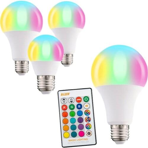E27 RGBW LED Bulb Lamp 10W 15W 20W AC85-265V LED Lamp With IR Remote Control Light Bulb Indoor Home Decor Smart IC Lighting Lamp