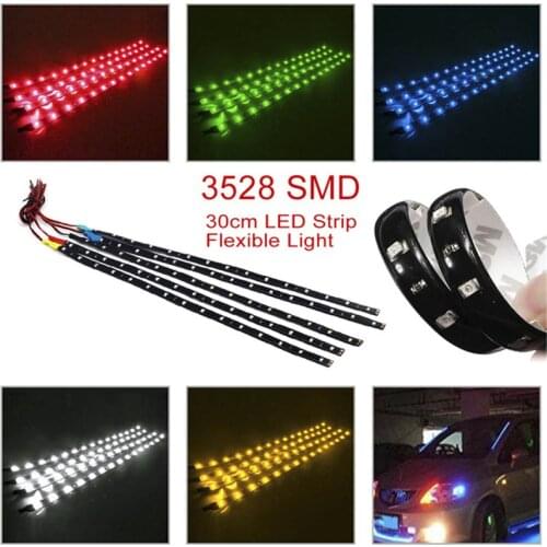 2PCS LED strip SMD3528 Waterproof Flexible 30CM Red Green Blue White Warm white Super bright car Styling decor stickers lamp
