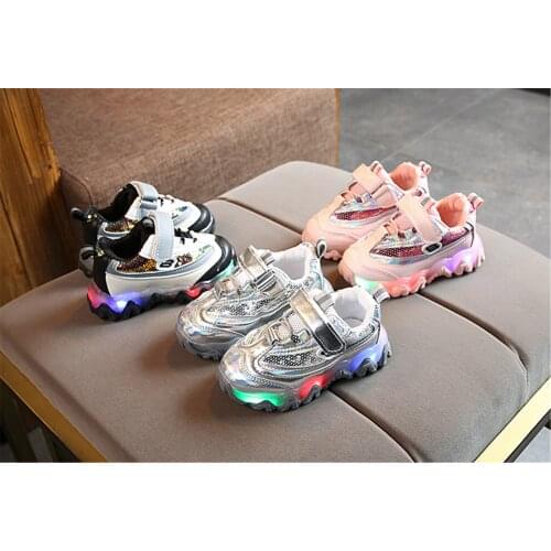 Led Childrens Shoes Kids Light-up Boys Sports And Girls' Soft-soled Breathable Luminous Baby Sneakers