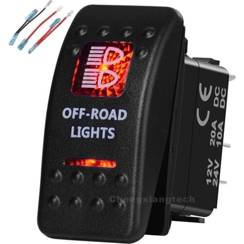 Off-Road Lights Printed Rocker Switch Red Led 5P on-off Single Pole Single Throw Waterproof Car Boat 12v/24v+Jumper Wires Set