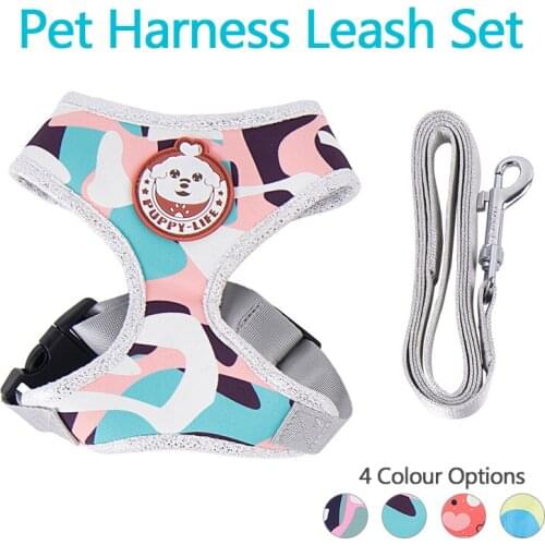 Breathable Dog Harness Leash Set Fashion Camouflage Adjustable D Ring Pet Cat Harnesses Walking Runing Break Free Dogs Vest