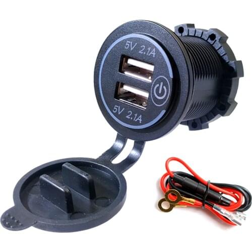 4.2A Dual USB Charger Socket Fast Charging Power Outlet Adapter with Touch Switch Waterproof for Car Motorcycle Truck RV Boat