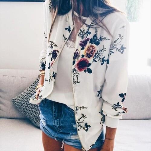 Floral Print Zipper Casual Jacket Women 2021 Spring Summer Long Sleeve Loose Bomber Jacket Coat O Neck Fashion Tops Outerwear