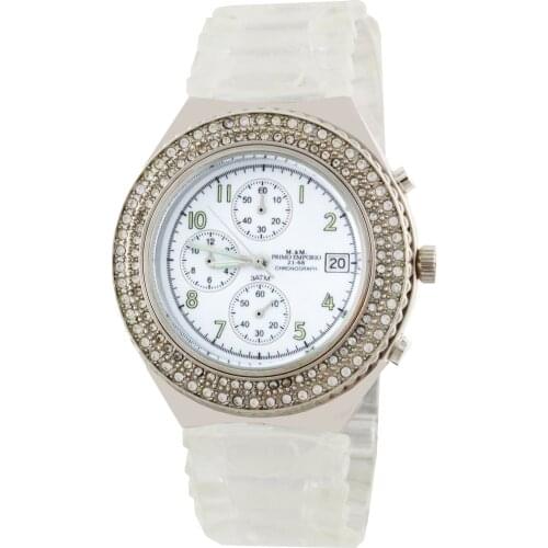 M & M first emporium chronograph watch women with cubic zirconia 124W