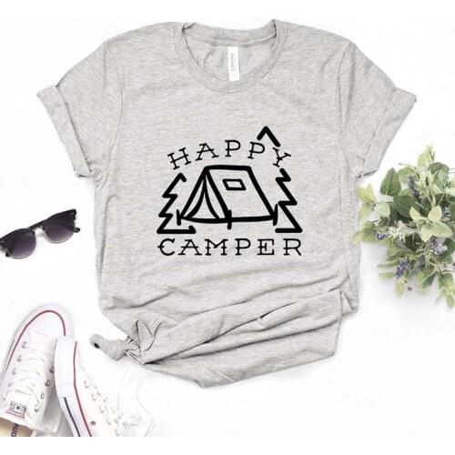 Happy Camper Women Tshirts Cotton Casual Funny t Shirt For Lady Top Tee Hipster 6 Color Drop Ship NA-590