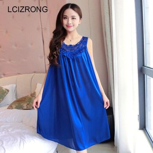 Sexy Lace Silk Night Dress Women Sleeveless Nightgown 10 Colors Soft Summer Nightdress Ladies High Quality Nightwear Sleeveless