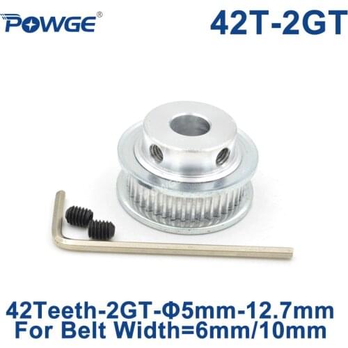 POWGE GT 42 Teeth 2M 2GT Timing Pulley Bore 5/6/6.35/7/8/10/12/12.7mm for GT2 Open Synchronous belt width 6/10mm 42Teeth 42T