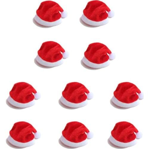 10pcs Christmas Santa Hat Cup Hat 11x7cm Mini Santa Cover Christmas Gift Christmas Wine Bottle Cover Decoration