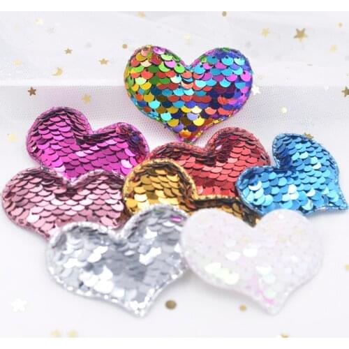 16Pcs Slap-up Glitter Paillette Padded Patches Heart Appliques for Craft Bag Clothes Sewing Supplies DIY Hair Bow Decoration F33
