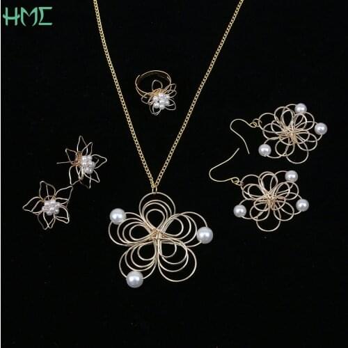2pcs Gold Wire Openwork Pearl Flower Beads Pendant Charms Spacers For Jewelry Making DIY Handmade Earrings Necklaces Accessories