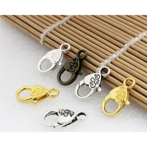 20pcs Fashion Flower Carved Pattern Heart Lobster Clasp Hooks For Necklace Bracelet Chain DIY Making Accessory 26x15mm K06167