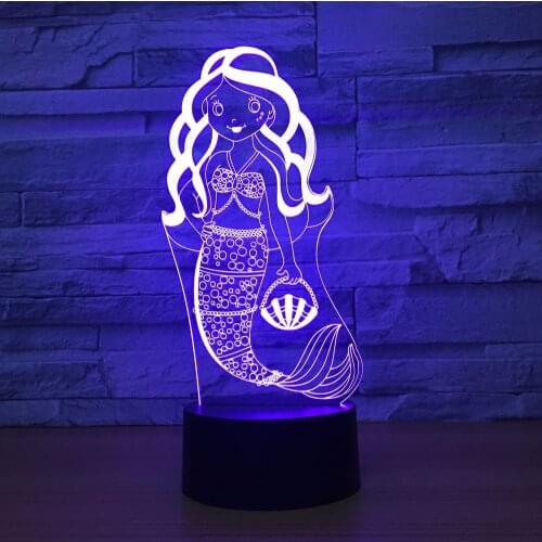 Beautiful Mermaid Rrincess 3D Night Light LED Illusion 3 Lamp LED 7 Color Changing USB Remote Touch Girl Bedroom Lamp Best Gift