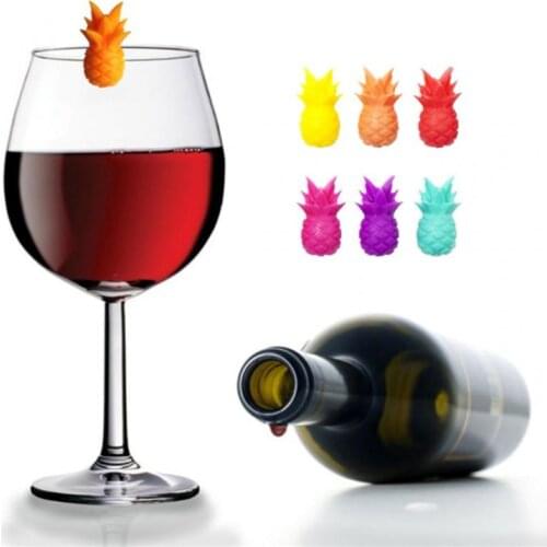 6pcs/set Silicone Red Wine Glass Marker Pineapple Marker Charm Drinking Glass Identification Cup Labels Tag Signs for Party