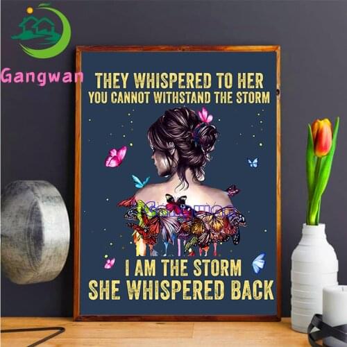 Full Square Round Drill 5D DIY Diamond Painting Butterfly girl Embroidery Strong Women Inspirational Quote Cross Stitch Decor