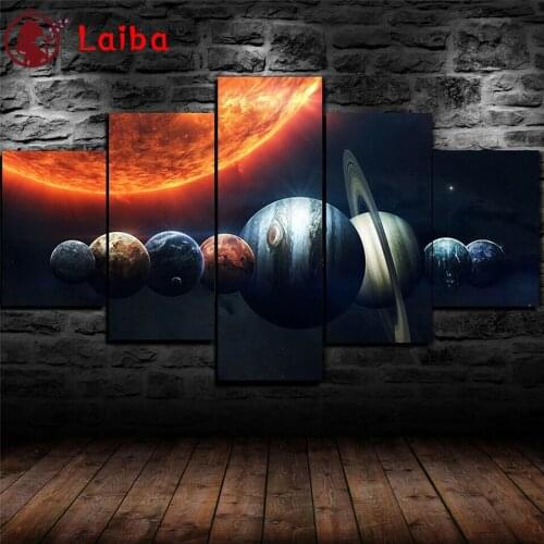 Diamond Embroidery Solar system universe planet Full Square round Diamond Mosaic Art Painting Cross Stitch Wall Decor5pcs