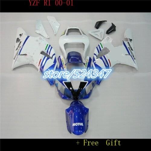B Custom Blue white Fairing kit for YZFR1 00 01 YZF R1 2000 2001 YZF1000 yzfr1 Fairings set Motorcycle Accessories & Parts