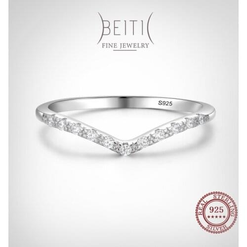 Beitil Real 925 Sterling Silver Stackable Simple Rings For Women Dazzling Clear Cubic Zirconia Fine Hypoallergenic Jewelry