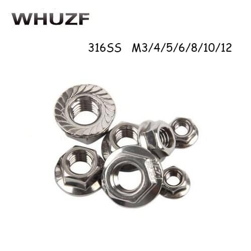 Free shipping M3 M4 M5 M6 M8 M10 M12 Hexagon nuts with flange 316 stainless steel Flange nuts