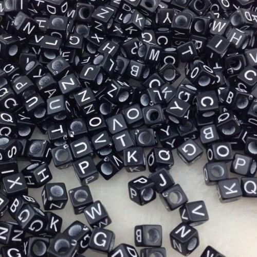 20PCs Mixed Black Alphabet Beads 3.5mm Hole Letter Cube Acrylic Beads For DIY Scrapbooking Crafts 6x6mm(1/4"x1/4")
