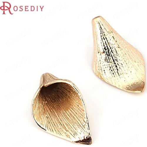 D107)4 pieces 29x16mm 24K Champagne Gold Color Plated Brass Lily Flower Beads Caps Tassel Caps High Quality Jewelry Accessories