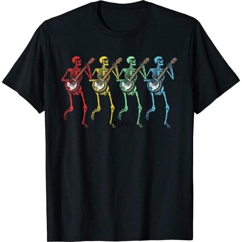 Retro Rainbow Color Dancing Skeletons Banjos T-Shirt
