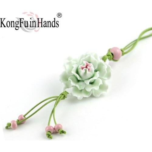 Ceramic handicraft carnation long necklace vintage flower sweater chain gifts accessory fashion party jewelry Christmas present