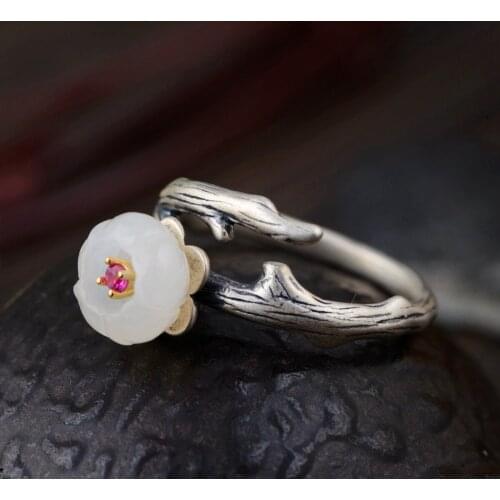 S925 pure Silver Inlaid with Natural Stones Womens Accessories Simple and Refined Ring