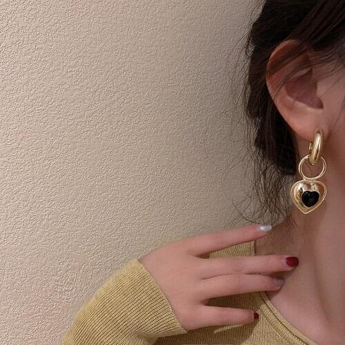 Minar Korean Fashion Gold Color Metal Love Heart Earrings for Women Round Circle Layered Heart Big Drop Earrings Oorbellen 2021