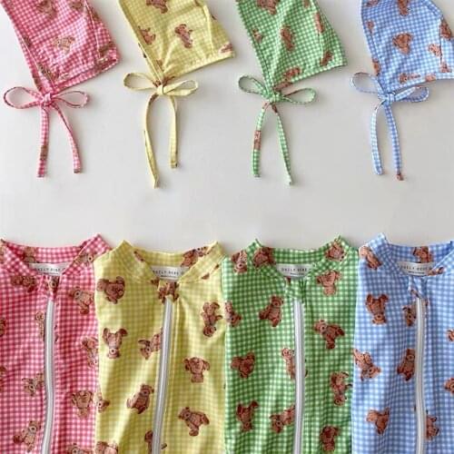 Baby Girl Swimwear Children Swimsuit With Hat Summer New 2021 Long Sleeve Bodysuit Baby Swimsuit Boy 1-7T Kids Swimsuit