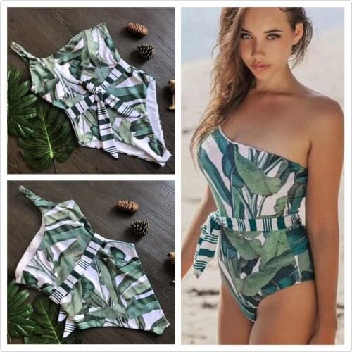 Banana Leaf One-Piece Swimsuit Sexy Covered Slim One-shoulder Bikini Swimming Wading Far East Beach Suit To Prevent Out Of Light