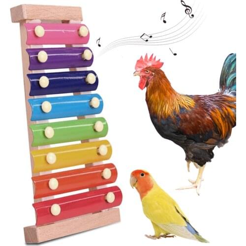 Chicken Xylophone Toy Hanging Hens Pecking Toys 8 Metal Keys Suspensible Wood for Chicken Coop Parrot Medium and Large Birds