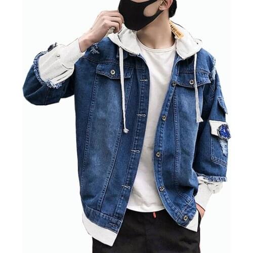 Hot new Hooded Denim Jacket Mens Hip Hop Jeans Coat Retro Jean Jacket Street Casual Bomber Jacket Outerwear Hoodies
