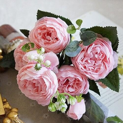 Small bouquet flores Beauty Rose Peony Artificial Silk Flowers Home Party Spring Wedding Decoration Mariage Fake Flower