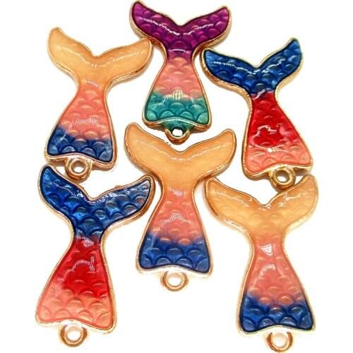 Fashion Antique silver Color Enamel Mermaid tail / fish tail charm Pendant Necklace/Bracelet DIY Jewelry Accessories