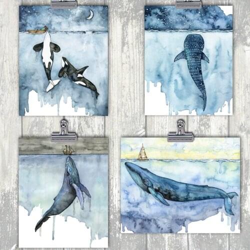 Wall Decor Orca Art Nursery Cetacea Posters Wall Pictures For Home Decoration Watercolor Whales Canvas Art Print Painting Poster