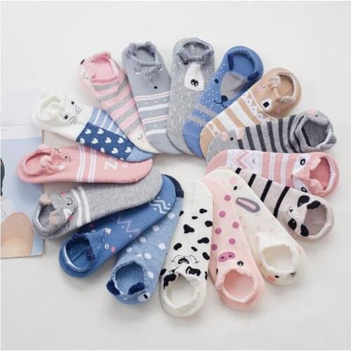 1Pair Invisible Short Socks Woman Sweat Summer Comfortable Cotton Girl Womens Boat Socks Ankle Low Animal Pattern