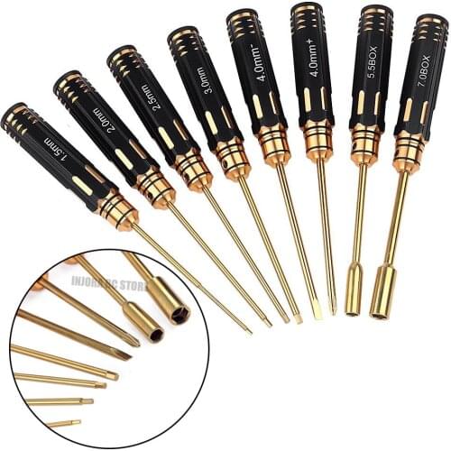 8Pcs/set Black&Gold Hexagon Screwdriver Nut Wrench Socket Driver Tool for RC Model Car Boat Helicopter
