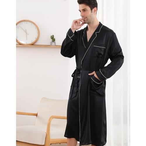 Summer Spring 19 Momme 100% Mulberry Silk Bathrobe Pure Real Silk Long Pajamas Men Fashion Bath Robe Long Sleepwear Nightgown