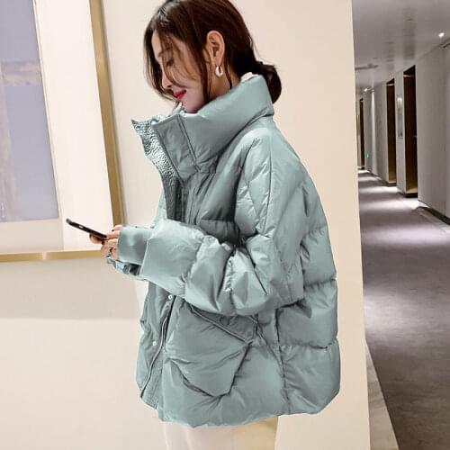 2020 New Womens Down Jacket Short Loose Stand Collar Large Size Thick Winter Coat Female Fashion Wild Womens Clothing