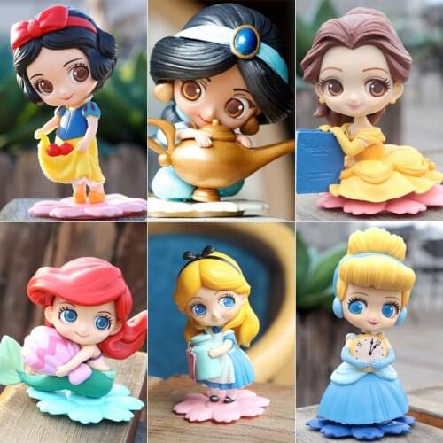 Q Posket Princess Jasmine Mermaid Cinderella Alice Snow White Belle Tinker Bell Action Figure Toys For Cake Decor Birthday Gift