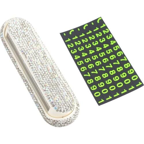 Card Ornament with Bling Bling Crystals Phone Number Hiding Decoration for Women White Car Temporary Parking Phone Number