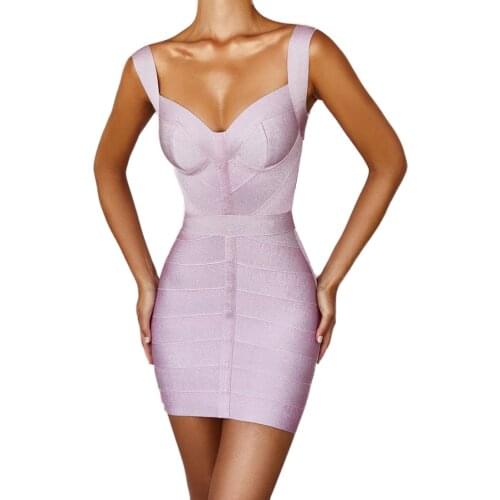 High Quality Purple Bright Line Rayon Bandage Cute Evening Party Dress