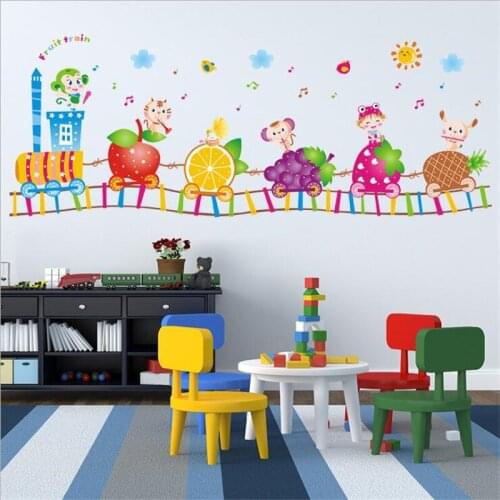 Vivid cartoon animal train childrens room wall sticker study bedroom bedroom wall decoration art mural kids room decoration