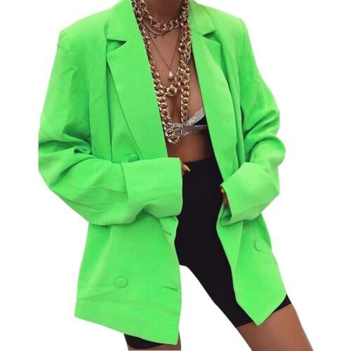 Green Blazer Coat Women Lapel Double Breasted Full Sleeve Blazer Jacket Women 2021 Casual Streetwear Elegant Coat Female LD1962