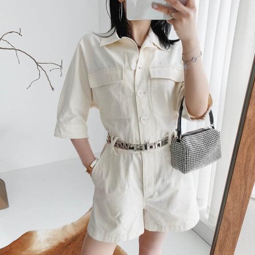 Women Jumpsuit Spring/Summer 2020 New Jumpsuit Fashion Casual High Waist White Lapel Shorts Jumpsuit