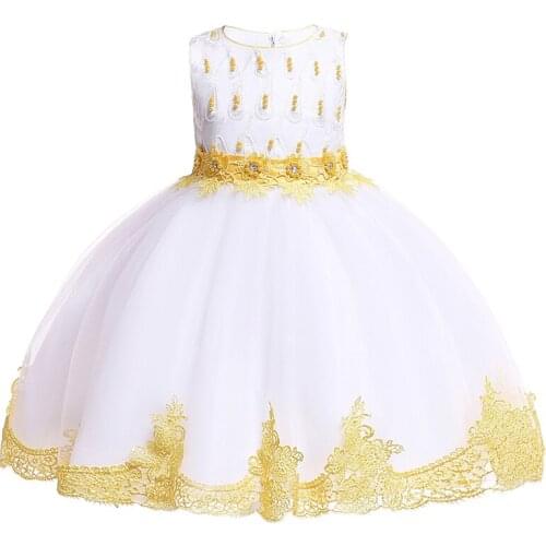 3-10Y Handmand Bead Girl Party Dress Elegant Kids Dresses For Girls Clothes Children Lace Princess Tutu Dress Wedding Dress